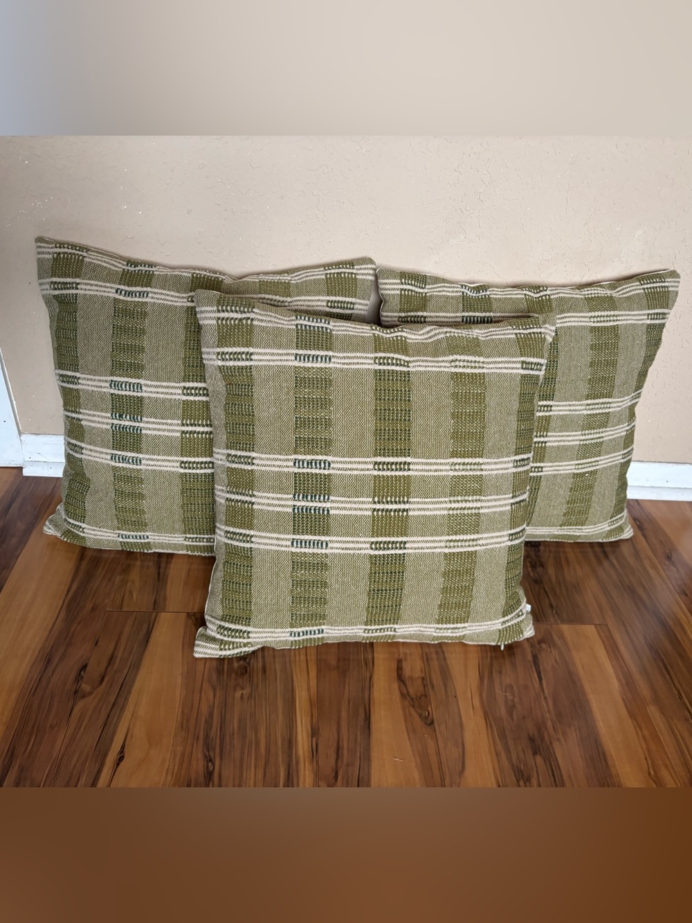 Hearth & Hand Olive Green and Cream Plaid Throw Pillows - Set of 3